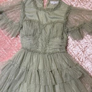 Ivy City Co Girls' Sage Green Star-Embroidered Tulle Ruffle Dress